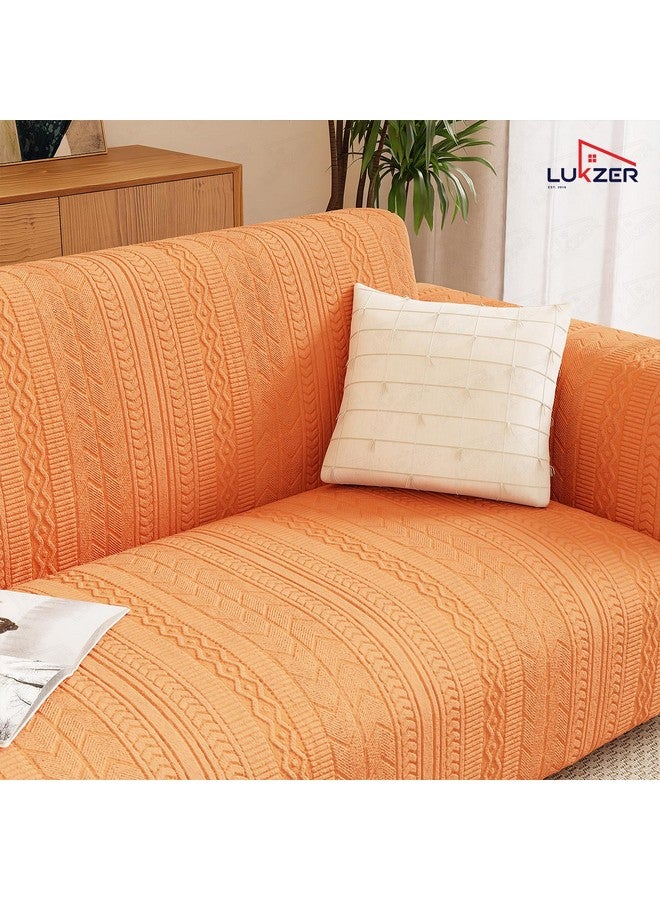 Lukzer 4 Seater Pastel Orange Zigzag Pattern Sofa Cover | 240 GSM Universal Stretch Fit Jacquard Fabric Couch Protector | Fully Covered Anti Slip & Washable Sofa Cover (230-300cm/SC-079-04) - Image 5