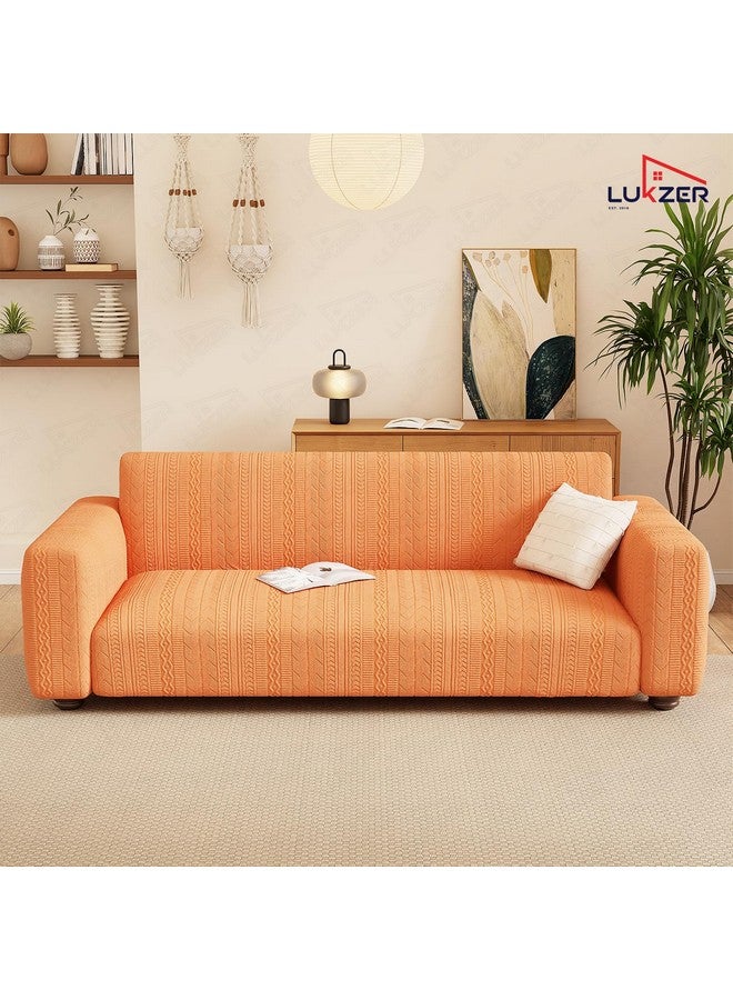 Lukzer 4 Seater Pastel Orange Zigzag Pattern Sofa Cover | 240 GSM Universal Stretch Fit Jacquard Fabric Couch Protector | Fully Covered Anti Slip & Washable Sofa Cover (230-300cm/SC-079-04) - Image 4