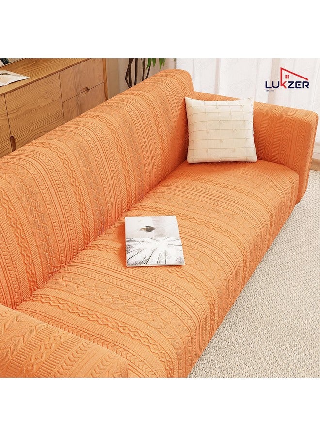 Lukzer 4 Seater Pastel Orange Zigzag Pattern Sofa Cover | 240 GSM Universal Stretch Fit Jacquard Fabric Couch Protector | Fully Covered Anti Slip & Washable Sofa Cover (230-300cm/SC-079-04) - Image 3