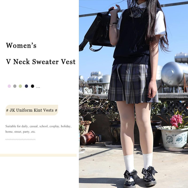 ZUEVI Women's Sweater Vest Classic V Neck Uniform Pullover Knitwear Tops Sleeveless Knitted Sweaters Vests(Black-M) - Image 3