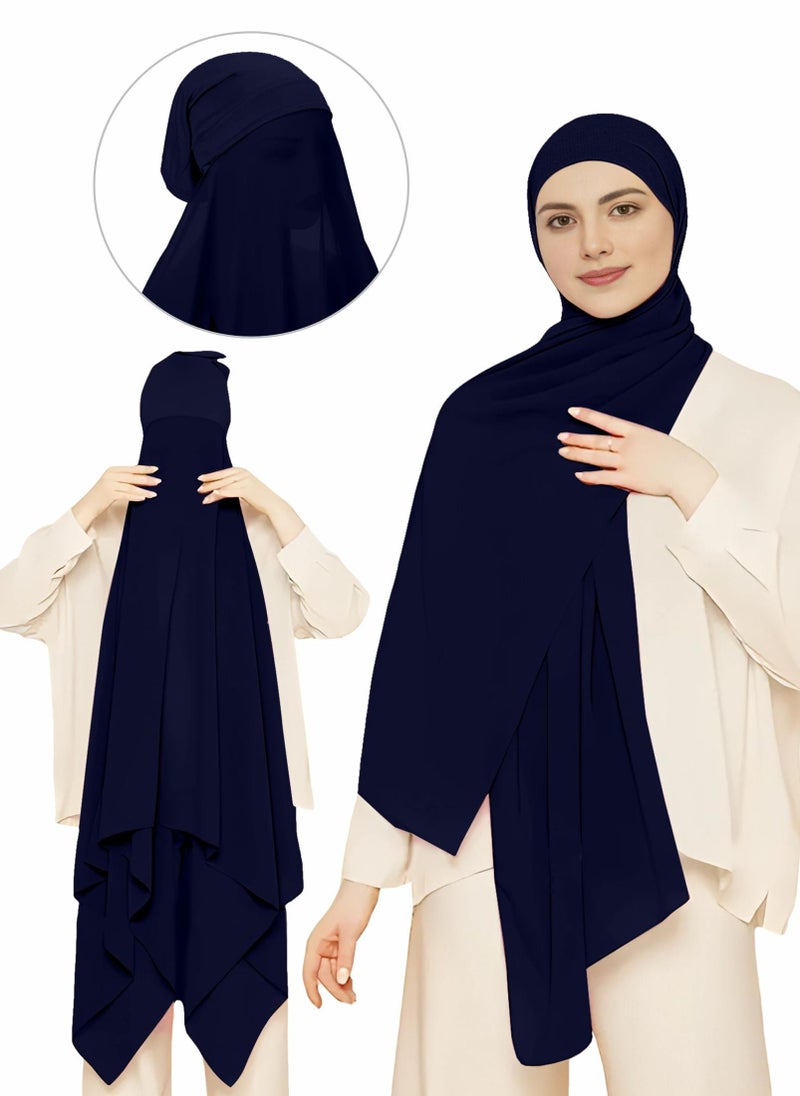 NUKHBAA Instant Hijab Wrap,Pullover Head Scarf with Tube Undercap Navy Blue color Hijab-HC15 - Image 1