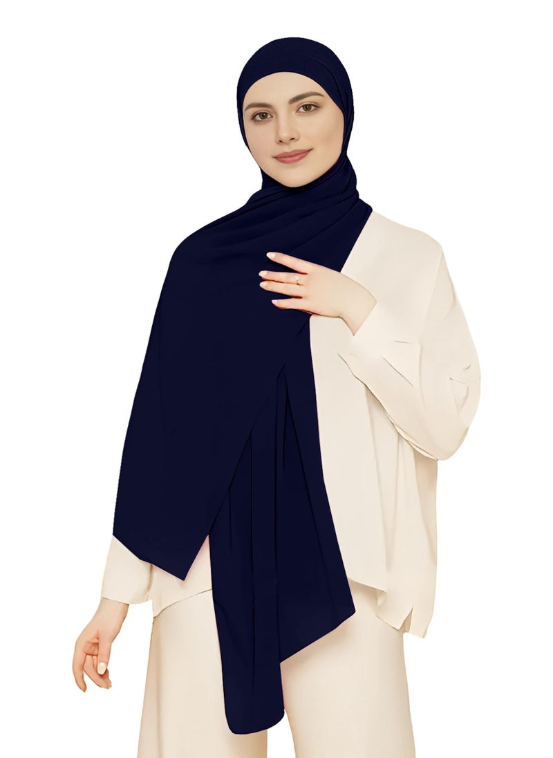 NUKHBAA Instant Hijab Wrap,Pullover Head Scarf with Tube Undercap Navy Blue color Hijab-HC15 - Image 4