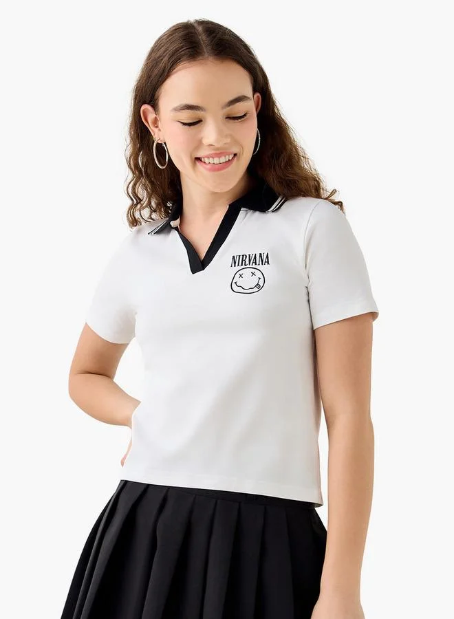 Nirvana Embroidered Polo T-shirt with Short Sleeves