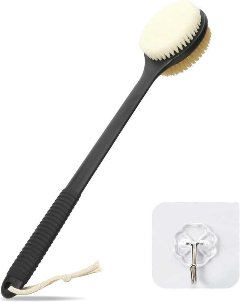 Back Scrubber for Shower Bath Brush with 17Inch Long AntiSlip Handle Wet and Dry Brushing Body Brush for Body Cleansing Back Brush for Men and Women Black