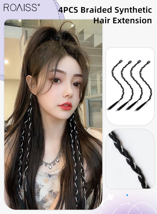 roaiss 4PCS Synthetic Hair Braids Ponytail Extension with Hair Pearl Ponytail Boxing Wig Natural Soft Synthetic Clip in Braided Hair Extension Twisted for Women Daily Wear Black - Image 1