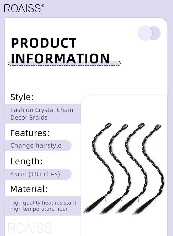 roaiss 4PCS Synthetic Hair Braids Ponytail Extension with Hair Pearl Ponytail Boxing Wig Natural Soft Synthetic Clip in Braided Hair Extension Twisted for Women Daily Wear Black - Image 3