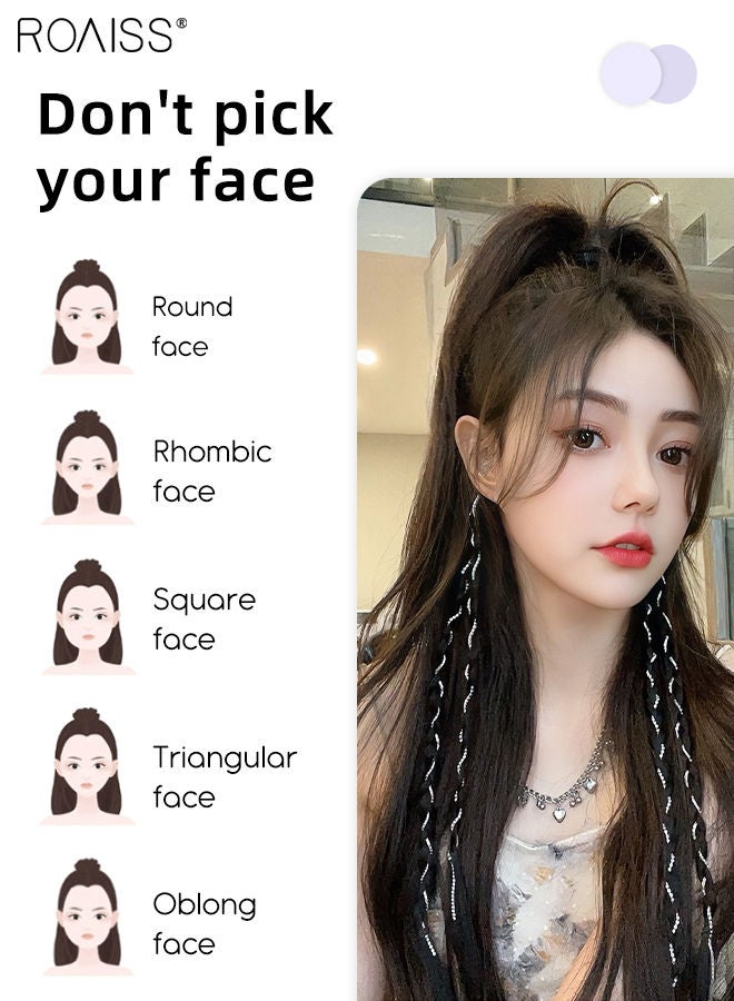 roaiss 4PCS Synthetic Hair Braids Ponytail Extension with Hair Pearl Ponytail Boxing Wig Natural Soft Synthetic Clip in Braided Hair Extension Twisted for Women Daily Wear Black - Image 5