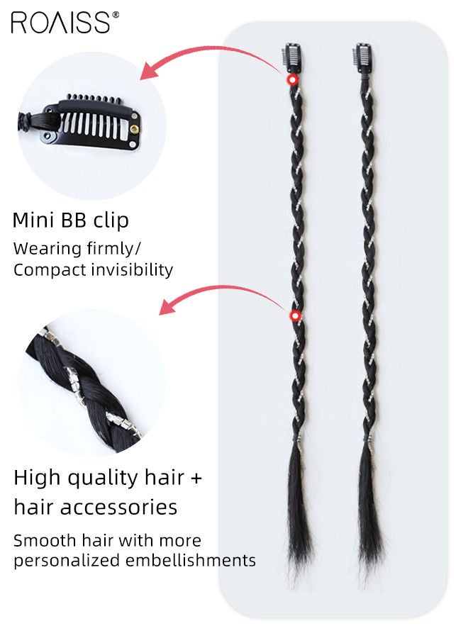 roaiss 4PCS Synthetic Hair Braids Ponytail Extension with Hair Pearl Ponytail Boxing Wig Natural Soft Synthetic Clip in Braided Hair Extension Twisted for Women Daily Wear Black - Image 4