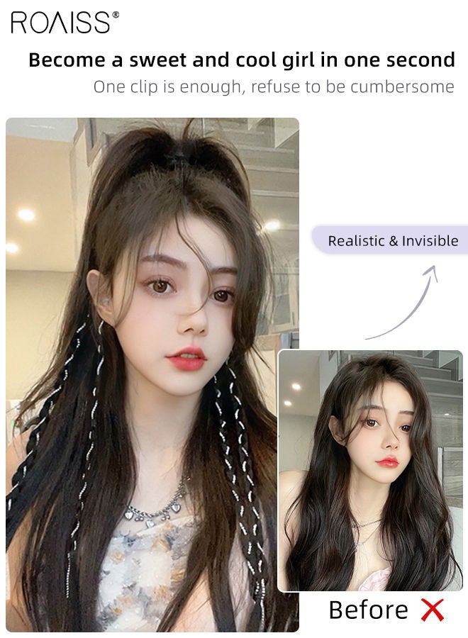 roaiss 4PCS Synthetic Hair Braids Ponytail Extension with Hair Pearl Ponytail Boxing Wig Natural Soft Synthetic Clip in Braided Hair Extension Twisted for Women Daily Wear Black - Image 2