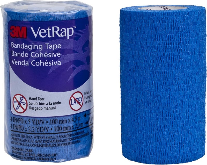 3M Vetrap 4 inch x 5 yard Self-Adherent Bandaging Tape - Blue (Single Roll)