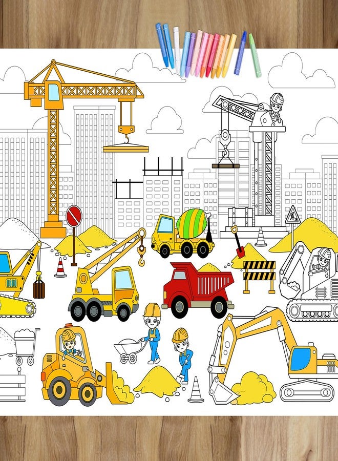 Tevxj Construction Coloring Poster for Dump Truck Giant Coloring Tablecloth Large Wall Art Coloring Poster Huge Table Cover Christmas Gift Birthday Party Supplies Favor 31.4 x 43.3 Inch - Image 1