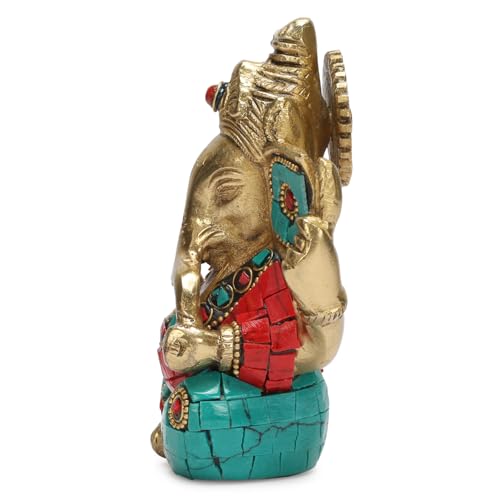 Kartique Brass Ganesha Idol Statue - 4.5 Inch Height, Colorful Detailing, Seated Posture, Ideal for Home Decor and Worship, Brings Positive Energy - Image 5