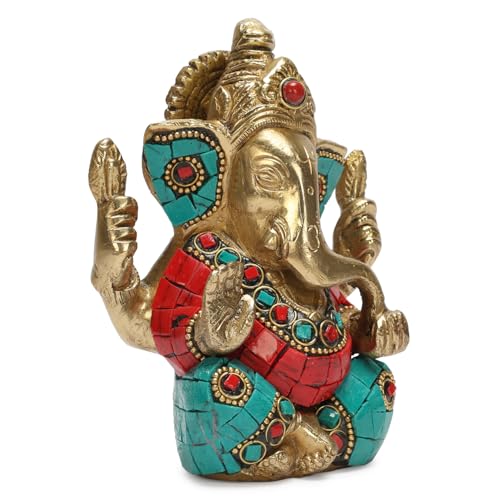 Kartique Brass Ganesha Idol Statue - 4.5 Inch Height, Colorful Detailing, Seated Posture, Ideal for Home Decor and Worship, Brings Positive Energy - Image 3