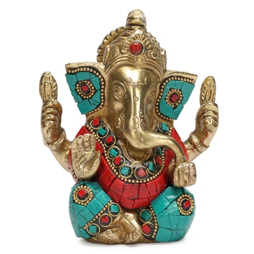 Kartique Brass Ganesha Idol Statue - 4.5 Inch Height, Colorful Detailing, Seated Posture, Ideal for Home Decor and Worship, Brings Positive Energy - Image 2