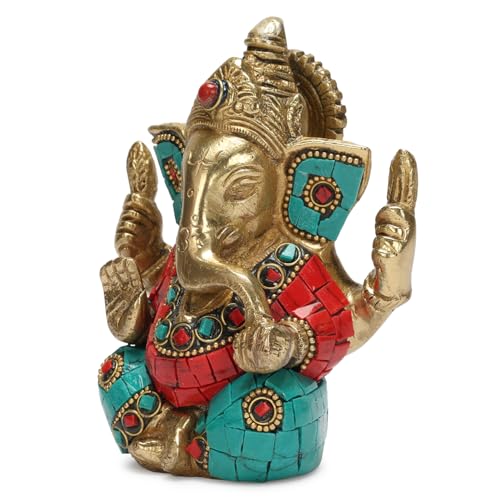 Kartique Brass Ganesha Idol Statue - 4.5 Inch Height, Colorful Detailing, Seated Posture, Ideal for Home Decor and Worship, Brings Positive Energy - Image 4
