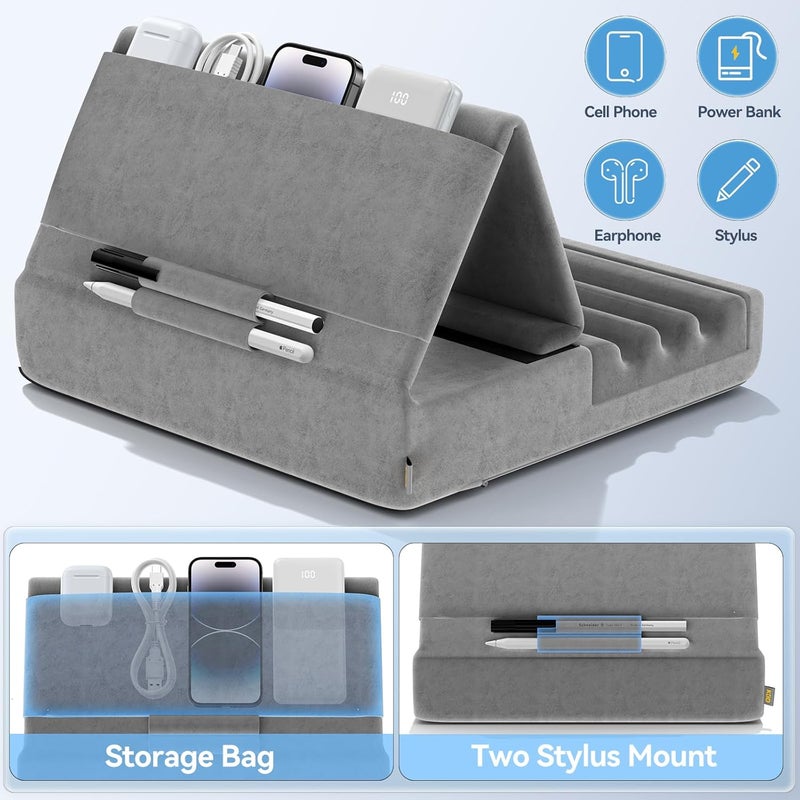 KDD Tablet Cushion Holder, Foldable iPad Cushion Holder for Lap Bed Desk - Tablet Holder Bed with Bag & Stylus Holder for iPad Pro 12.9 10.5 9.7 Air Mini 6 5 4 E-Reader Grey - Image 5