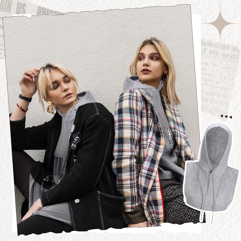 Cutecrop Hooded Fake Collar Detachable Half Blouse False Collar Dickey for Women and Men(Gray) - Image 3