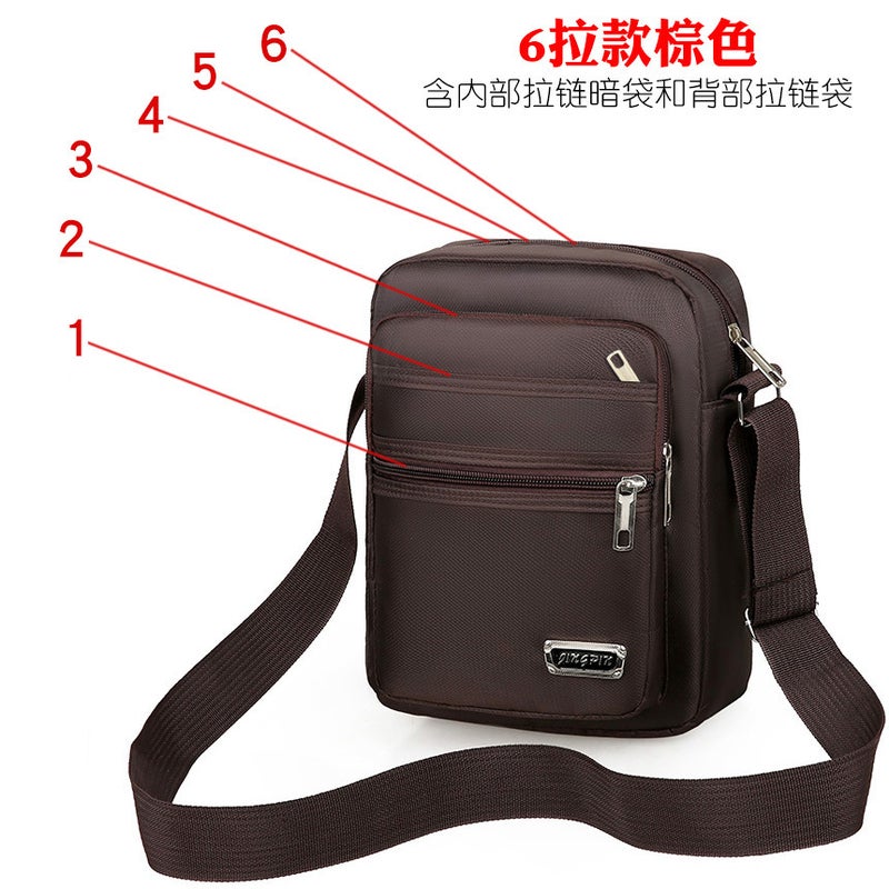 Nylon cloth vertical  Mens bag cross-body shoulder multi-layer mens satchel casual fashion Mens backpack wholesale foreign trade6 Zipper Brown 6 Zipper Brown