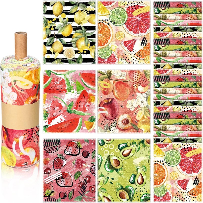 Noveread 36 Pack Fruit Reusable Cleaning Cloths Washable Cotton Kitchen Towels for Home (Fresh Color) - Image 1