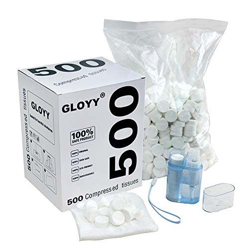 GLOYY Soft Compressed Towels Biodegradable Wipe Mini Magic Coin Tissues Includes FREE Carrying Dispenser, Portable for Home Beauty Backpacking Camping Outdoor Accessories(500 Count) (8.8”x9.5”) - Image 1