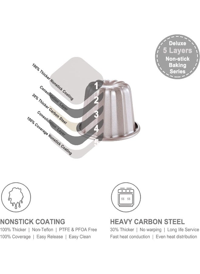 chefmade قالب كعكة كانيل من CHEFMADE، 2.6 بوصة 4 قطع، قالب مافن كانيل غير لاصق للخبز في الفرن (ذهبي شمبانيا) - Image 4