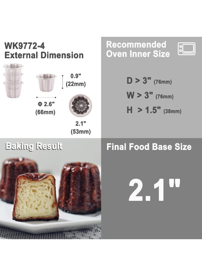 chefmade قالب كعكة كانيل من CHEFMADE، 2.6 بوصة 4 قطع، قالب مافن كانيل غير لاصق للخبز في الفرن (ذهبي شمبانيا) - Image 2