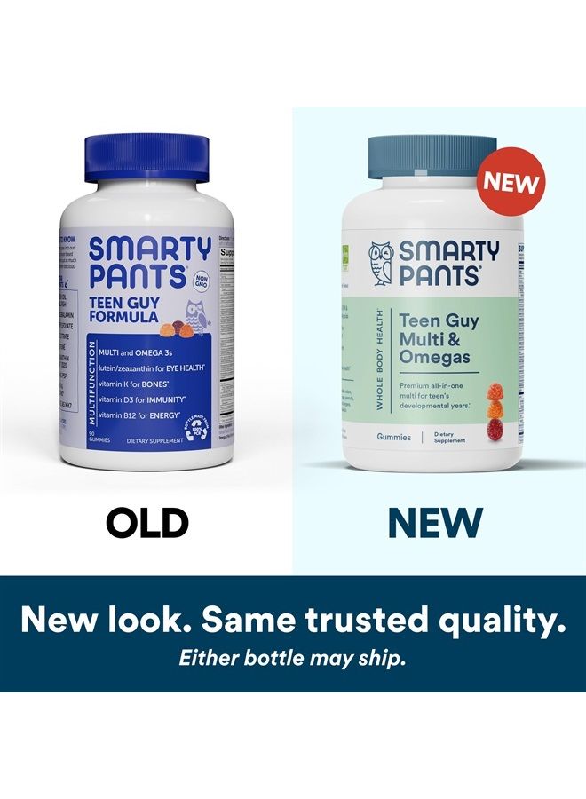 SmartyPants Teen Guy Formula, Daily Multivitamin Gummies: Vitamins C, B12, K, Zinc, & Biotin for Immune Support, Energy, Skin & Hair Support, Assorted Fruit Flavor, 120 Gummies (30 Day Supply) - Image 2