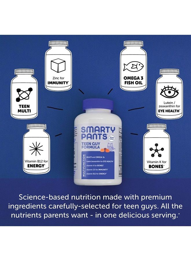 SmartyPants Teen Guy Formula, Daily Multivitamin Gummies: Vitamins C, B12, K, Zinc, & Biotin for Immune Support, Energy, Skin & Hair Support, Assorted Fruit Flavor, 120 Gummies (30 Day Supply) - Image 4