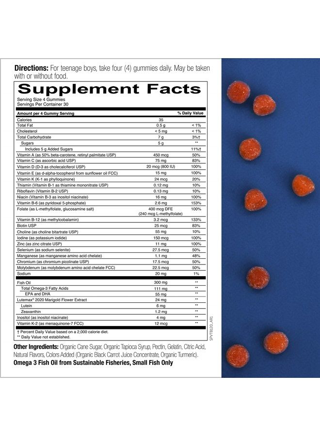 SmartyPants Teen Guy Formula, Daily Multivitamin Gummies: Vitamins C, B12, K, Zinc, & Biotin for Immune Support, Energy, Skin & Hair Support, Assorted Fruit Flavor, 120 Gummies (30 Day Supply) - Image 3