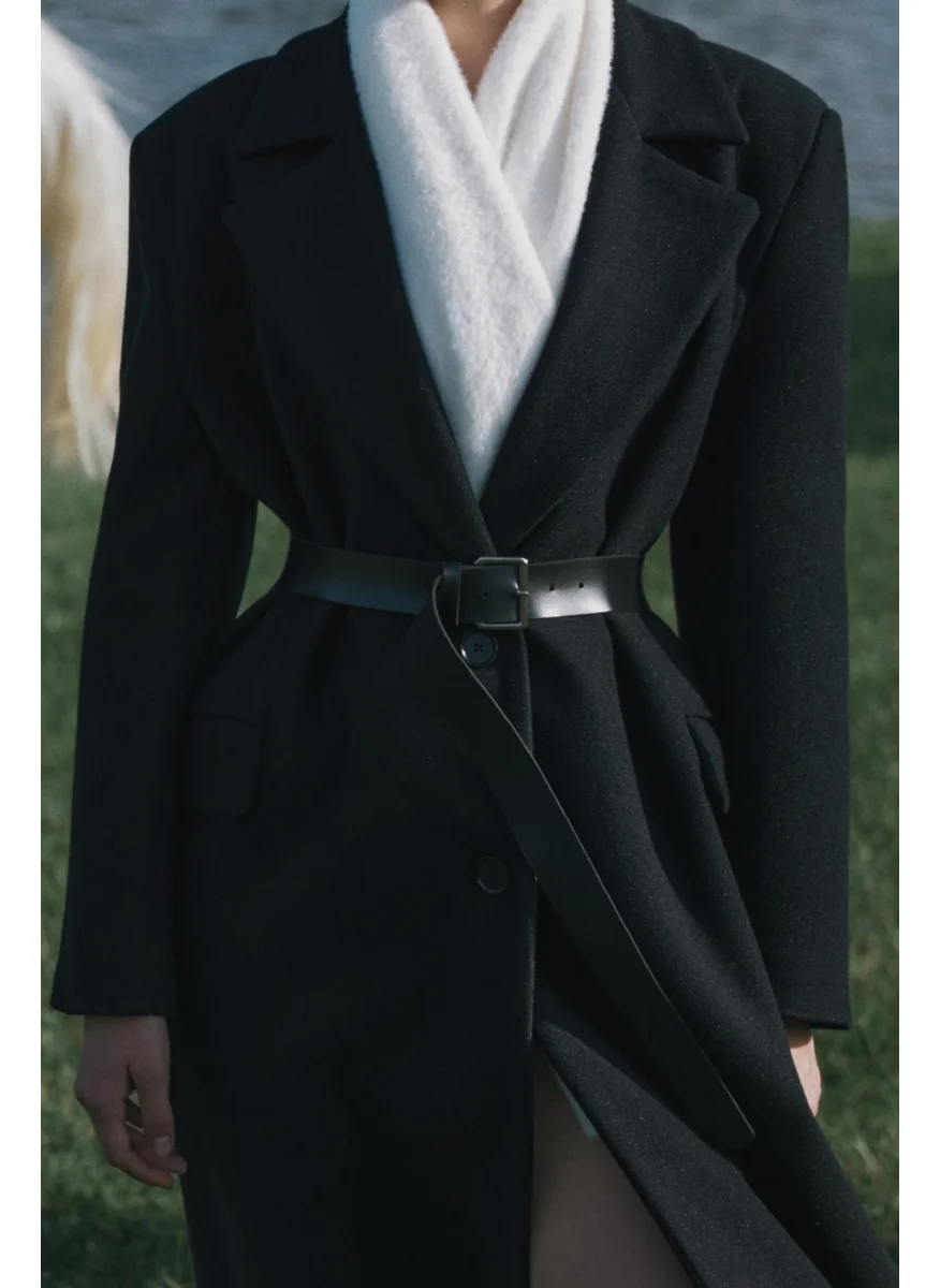 سود كوليكشن Saud Collection Black Square Buckle Long Belt
