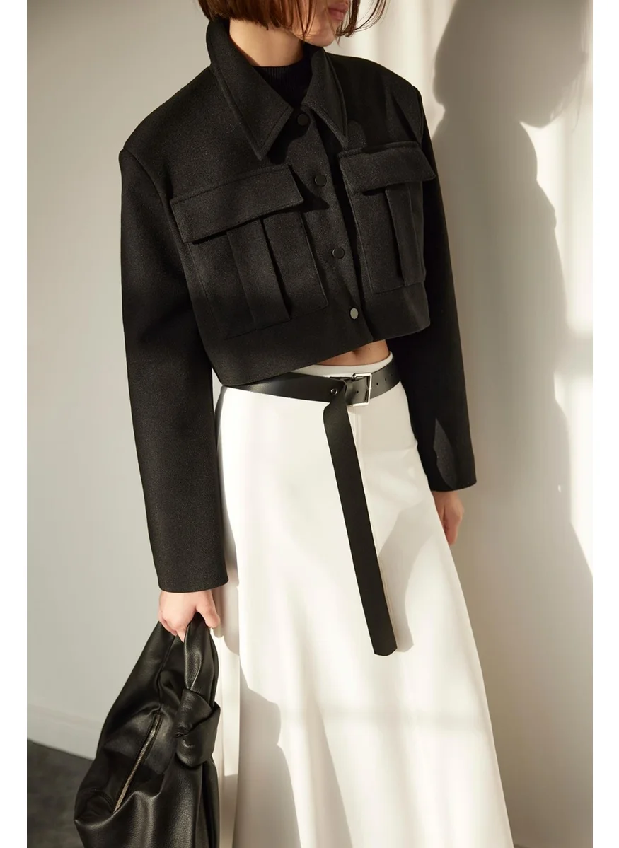 سود كوليكشن Saud Collection Black Square Buckle Long Belt