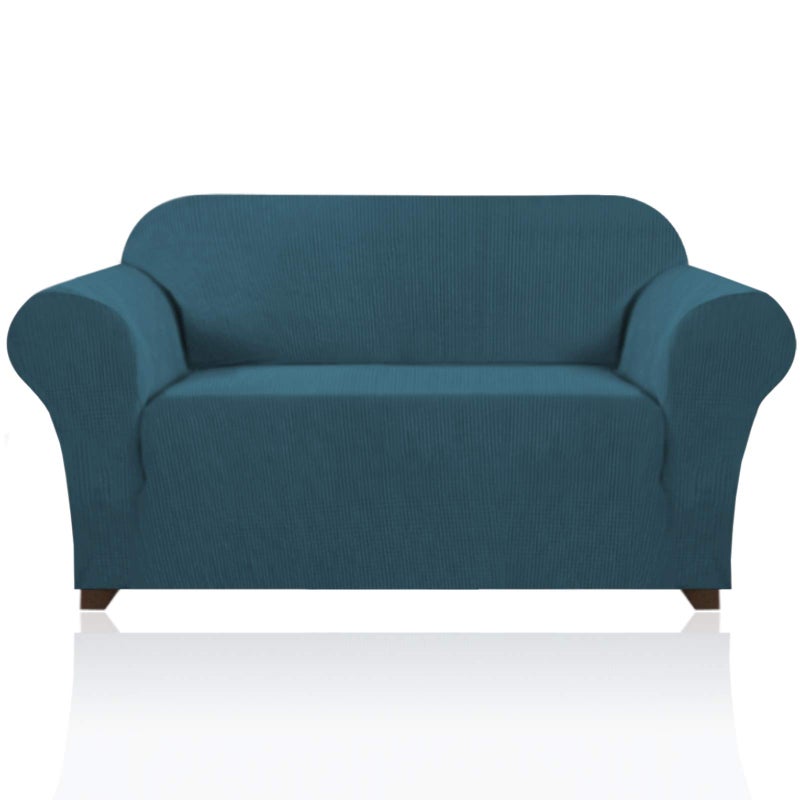 PrinceDeco Stretch Loveseat Sofa Cover Slipcover Couch Cover for 2 Cushion Sofa Washable Sofa Cover for Pets Friendly Furniture Protector Covers with Non Slip BottomLoveseat Deep Teal