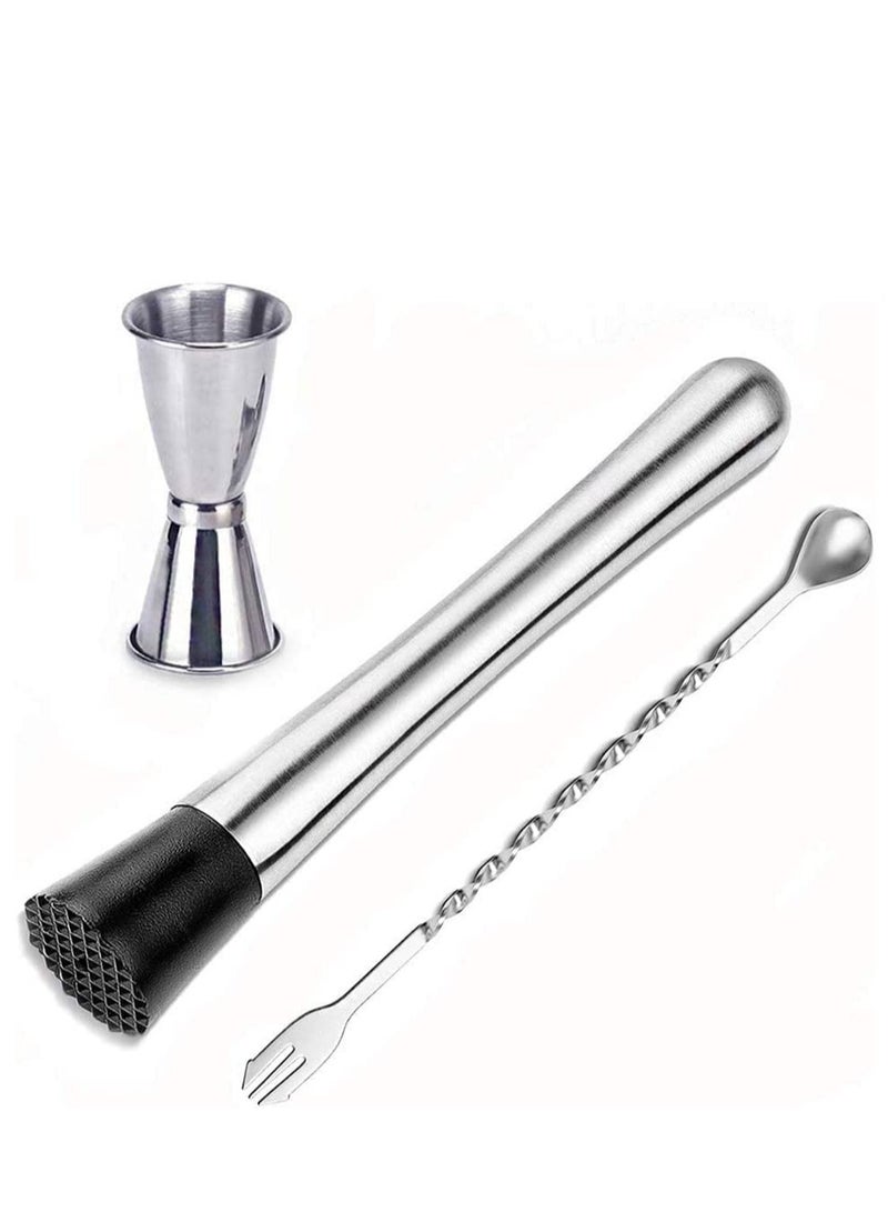 Stainless Steel Cocktail Muddler and Mixing Spoon, Jigger, Professional Home Bar Tool Set, Bartender Accessories, Ice Crusher, for Mojitos and Other Fruit Based Drinks  - Image 1