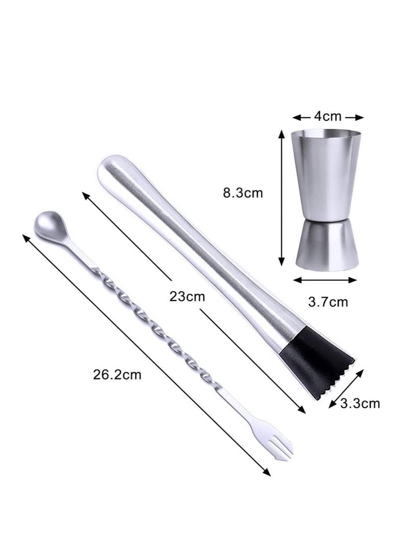 Stainless Steel Cocktail Muddler and Mixing Spoon, Jigger, Professional Home Bar Tool Set, Bartender Accessories, Ice Crusher, for Mojitos and Other Fruit Based Drinks  - Image 2