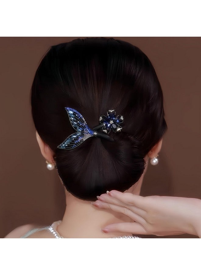 MAKABEE Rhinestone Flower Hair Clip,Lazy Hair Curler Deft Bun Maker,French 2pcs Twist Bun Hairstyle Shaper,Elegant Lazy Hair Curler Bun Clips Deft Twister - Image 3