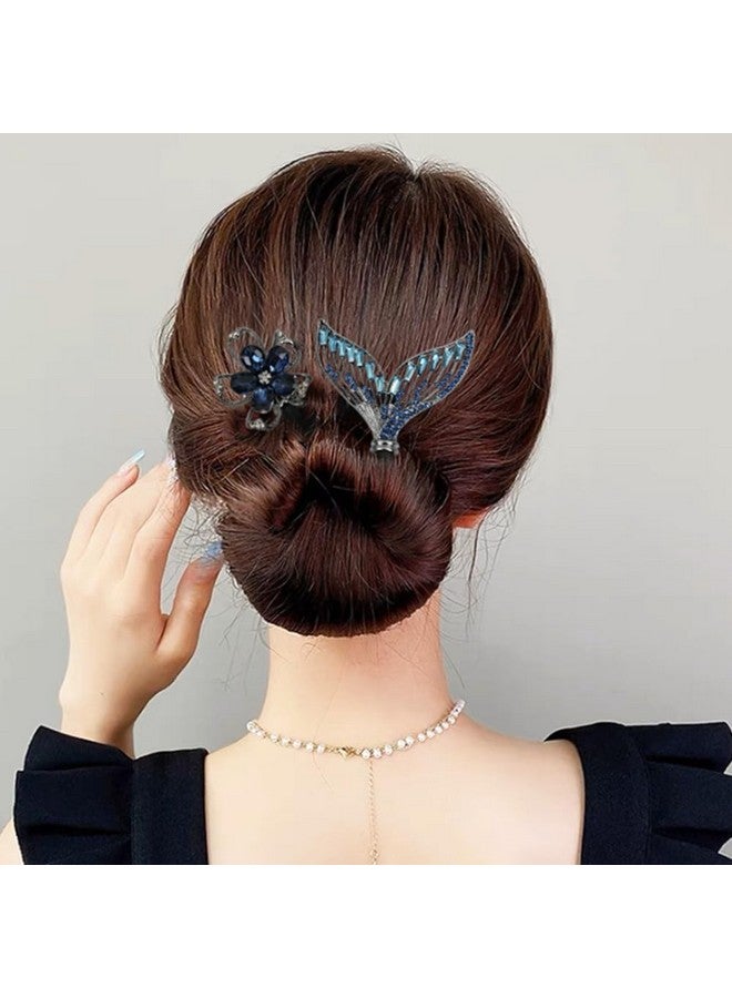 MAKABEE Rhinestone Flower Hair Clip,Lazy Hair Curler Deft Bun Maker,French 2pcs Twist Bun Hairstyle Shaper,Elegant Lazy Hair Curler Bun Clips Deft Twister - Image 5