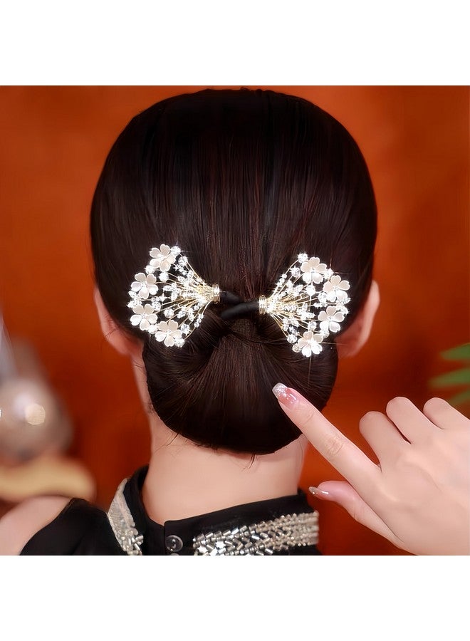 MAKABEE Rhinestone Flower Hair Clip,Lazy Hair Curler Deft Bun Maker,French 2pcs Twist Bun Hairstyle Shaper,Elegant Lazy Hair Curler Bun Clips Deft Twister - Image 2
