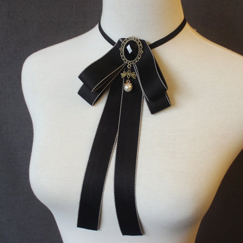 Solid Casual Ribbon Bow Tie Unisex Shirt Accessory 07-Black