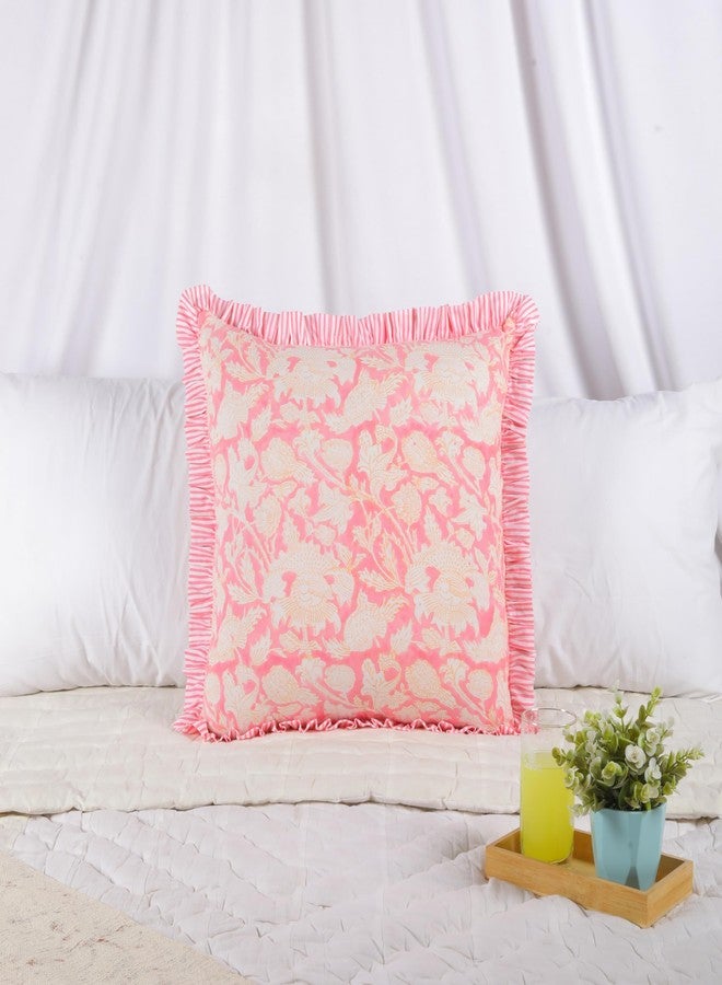 Trade Star Set of 2 Hand Block Print Throw Pillowcase 100% Soft Cotton Ruffle Cushion Cover Handmade Reversible Farmhouse PiIlow Cover Premium Quality Decorative Cushion Case (Pattern-1, 18"X18") - Image 3