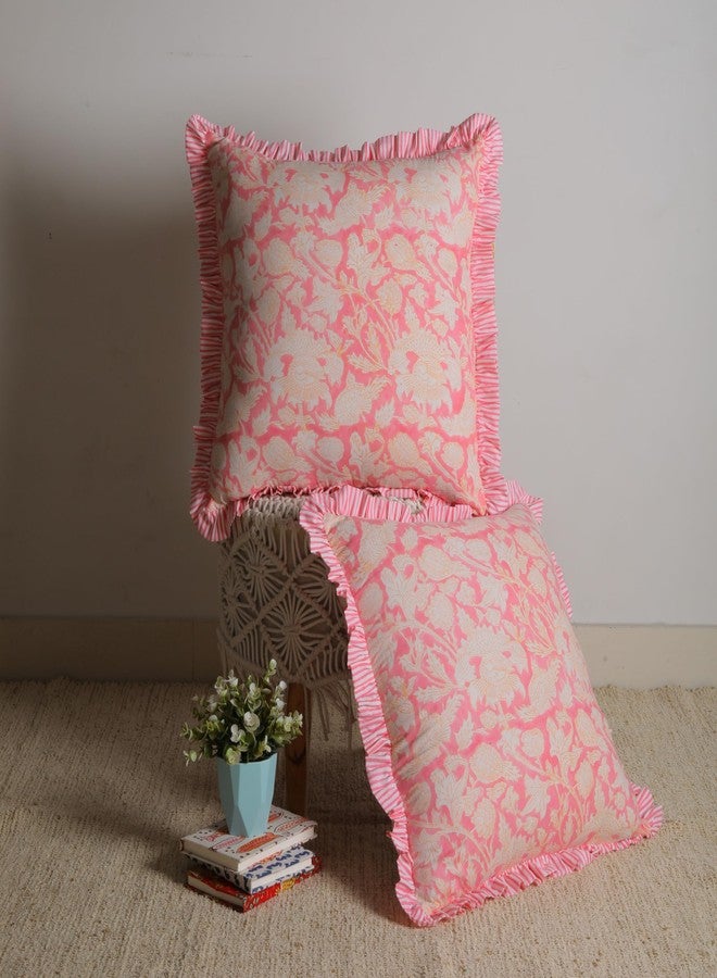 Trade Star Set of 2 Hand Block Print Throw Pillowcase 100% Soft Cotton Ruffle Cushion Cover Handmade Reversible Farmhouse PiIlow Cover Premium Quality Decorative Cushion Case (Pattern-1, 18"X18") - Image 2