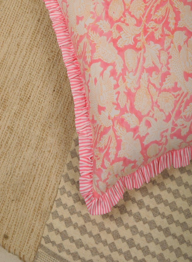 Trade Star Set of 2 Hand Block Print Throw Pillowcase 100% Soft Cotton Ruffle Cushion Cover Handmade Reversible Farmhouse PiIlow Cover Premium Quality Decorative Cushion Case (Pattern-1, 18"X18") - Image 5