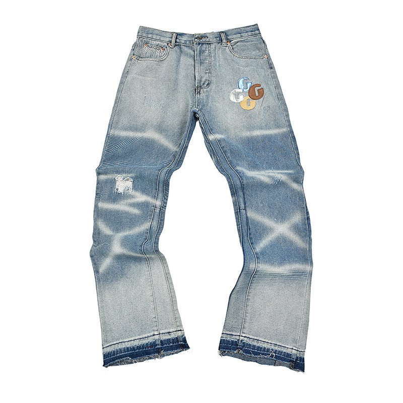 G D Hand-Painted Splash-Ink Splicing Drawstring High Street Casual Sports Sweatpants Micro-Flared Pants Men'S Denim Pants Women - Image 1