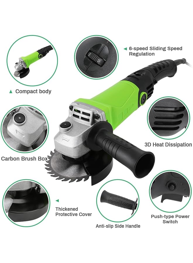 erorex 2000W Angle Grinder Angle Grinders Ø100Mm 11000 Rpm Grinders Power Tools For Metal Wood With Side Handle 2 Cutting Discs 10 Sandpaper 6 Carbon Brush Grinding Wheel Self Adhesive Disk - Image 4