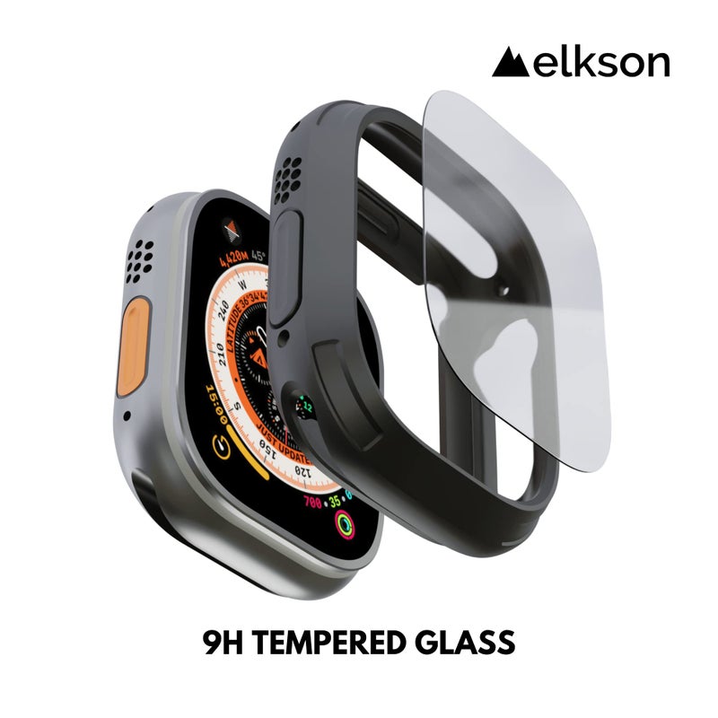 elkson Made for 49mm Apple Watch Ultra 3/2/1 Bumper Case with Screen Protector Tempered Glass, Quattro Max Series Rugged for iWatch, Military Grade Durable Protective Cover, Flexible Shock Proof, Grey - Image 4