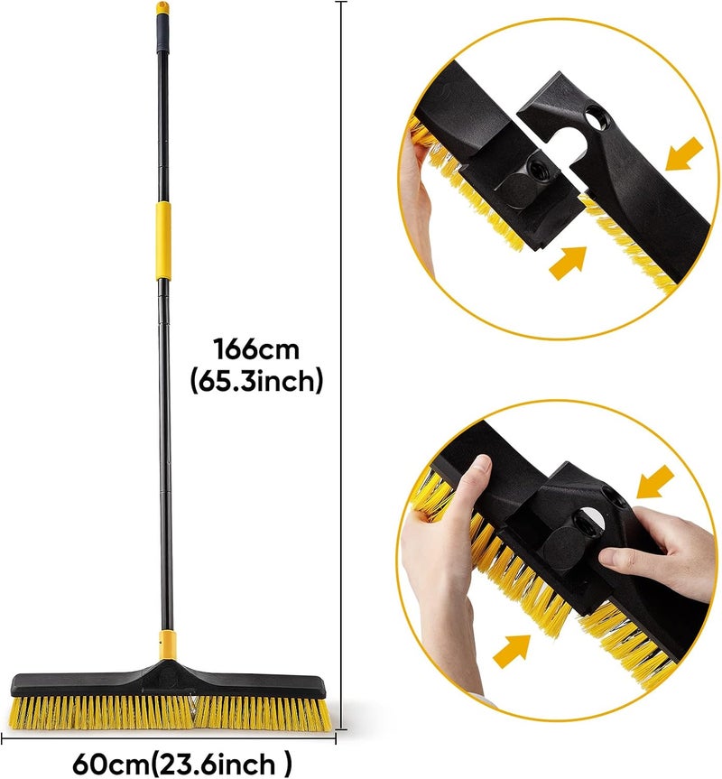 YOCADA 24 inch Push Broom Brush 65.3 inch Long Handle Stiff Bristles Heavy-Duty Outdoor Commercial Broom for Cleaning Bathroom Kitchen Patio Garage Deck Concrete Wood Stone Tile Floor - Image 2