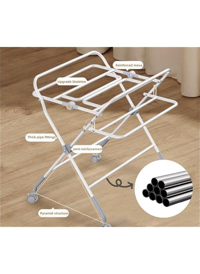 TRASSLE Portable Folding Changing Table, Baby Changing Table with Double Layer Storage Basket, Height Adjustable Changing Table, Mobile Nursery Organizer for Newborn Infant  - Image 5