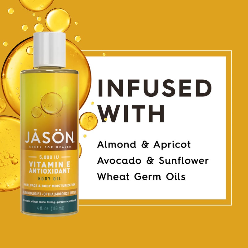 JASON Vitamin E 5,000 IU Moisturizing Body Oil, For Hair, Face, and Body, 4 Fluid Ounces - Image 4