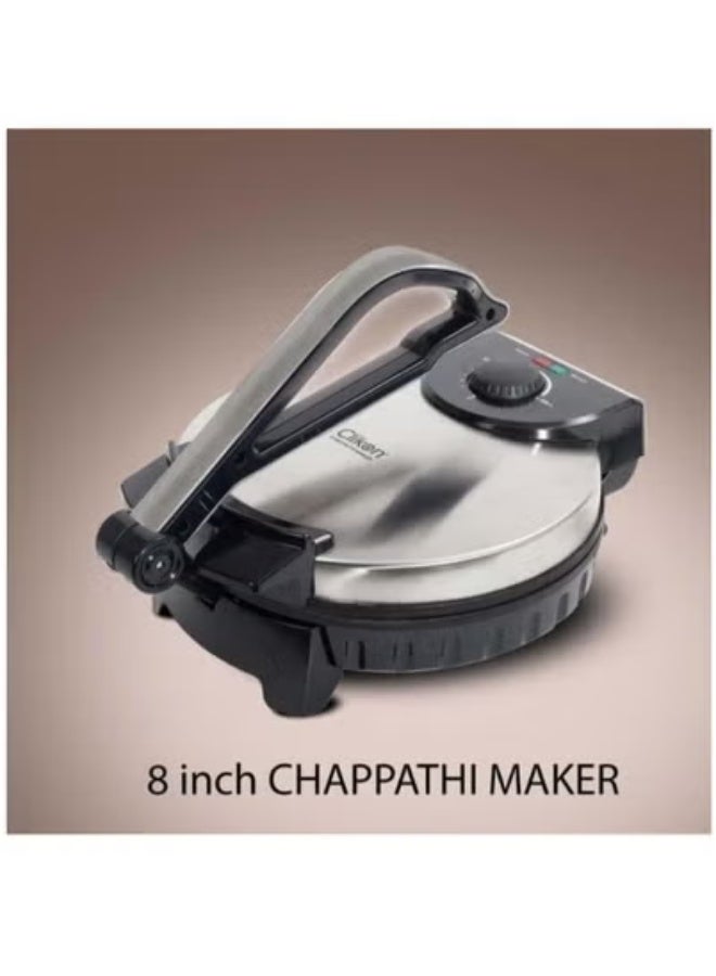 ELTRAZONE 8-Inch Electric Chapati Maker – 900W Non-Stick Roti and Flatbread Press Machine CK2430 with Adjustable Temperature Control, Dual Indicator Lights, Anti-Slip Base, Stainless Steel Top, Easy Cleaning Surface, Safe Locking Handle – Black/Silver – Compact Kitchen Appliance for Fast, Healthy Cooking – 220-240V for UAE Homes - Image 1