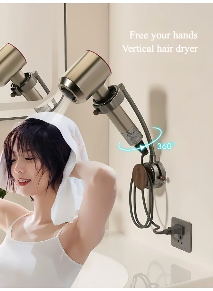 Hair Dryer Holder Wall Mount, Suction Cup Hair Dryer Holder, Hands Free, 360° Rotating Adjustable Arm, Bathroom Organizer - Image 4