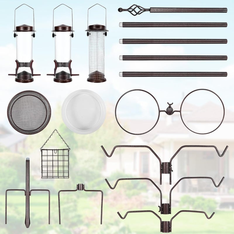 YINGYM Bird Feeding Station Kit, 94 Inch Bird Feeder Pole Stand for Outdoors Hanging with 4 Feeders, Metal Suet and Bath Tray for Wild Birds Watching - Image 5